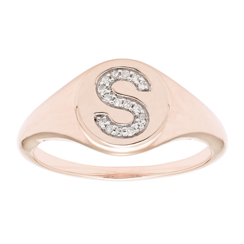 Diamond Initial S Signet Ring in 14k Rose Gold image number null
