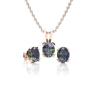 Oval-Cut Mystic Topaz Necklace & Earring Jewelry Set in 14k Rose Gold Plated Sterling Silver