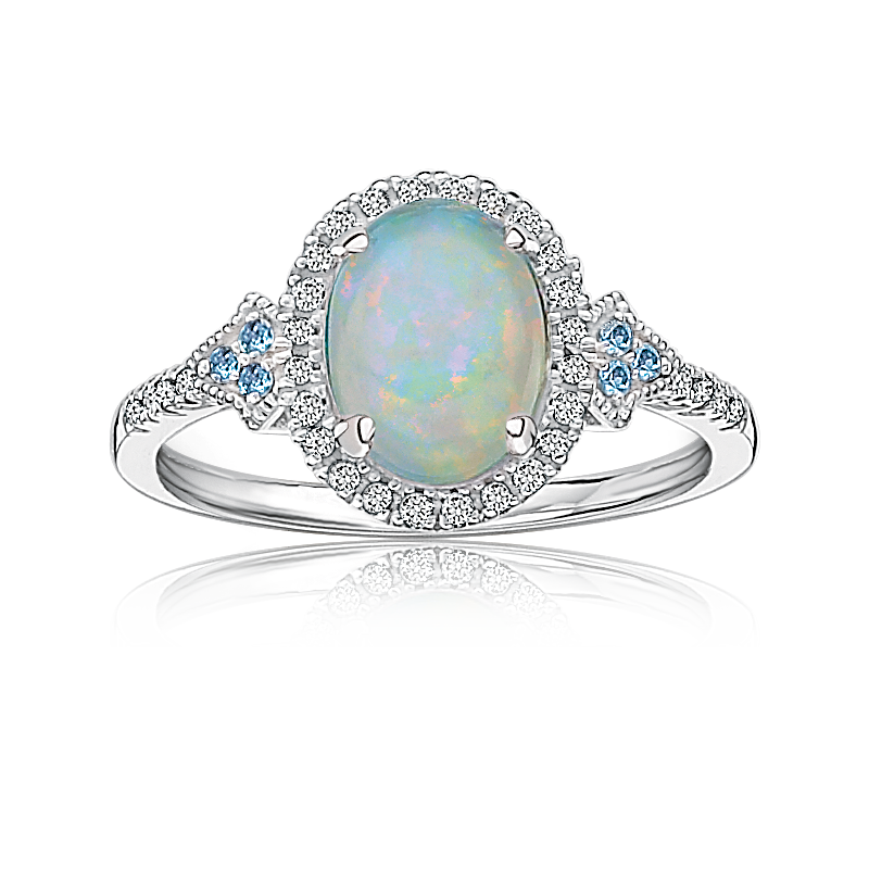 Oval Created Opal & Diamond Ring in 10k White Gold image number null
