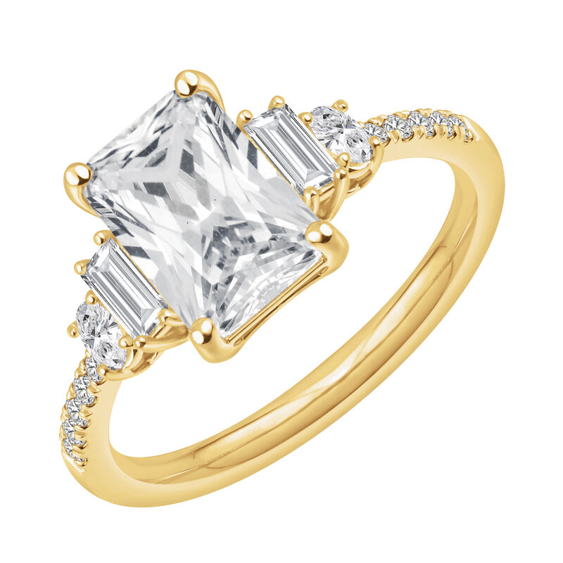 Radiant Lab Grown Diamond 3ctw. Three Stone Engagement Ring in 14k Yellow Gold image number null
