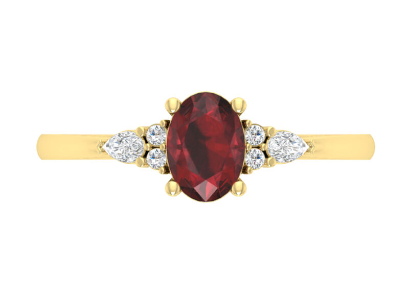 Oval Garnet Pear-Shaped & Brilliant-Cut Lab Grown Diamond Ring in 10k Yellow Gold image number null