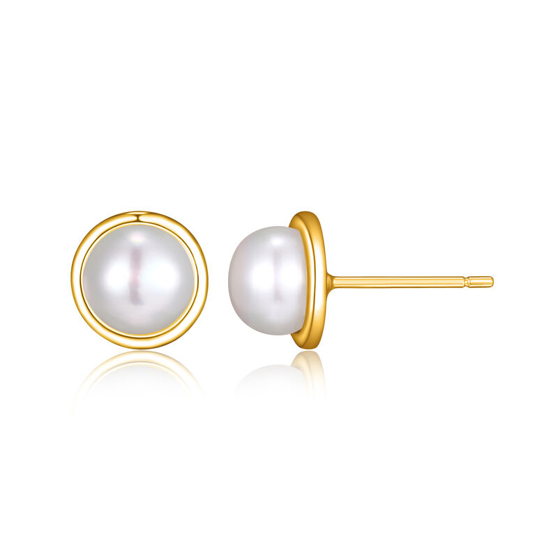 White Shell Pearl Stud Earrings in Gold Plated Sterling Silver image number null