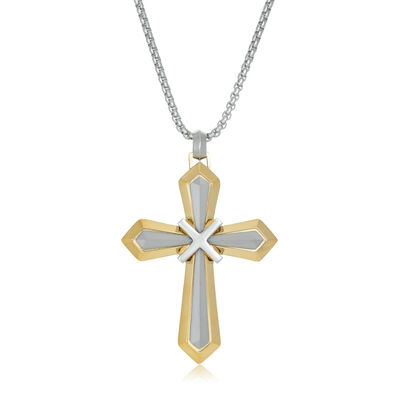 Men's Cross Necklace in Yellow Gold Plated Stainless Steel