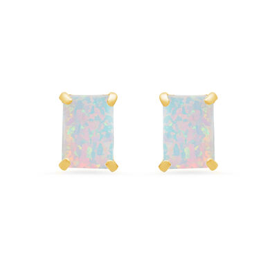 Emerald-Cut Created Opal Solitaire Stud Earrings in 14k Yellow Gold