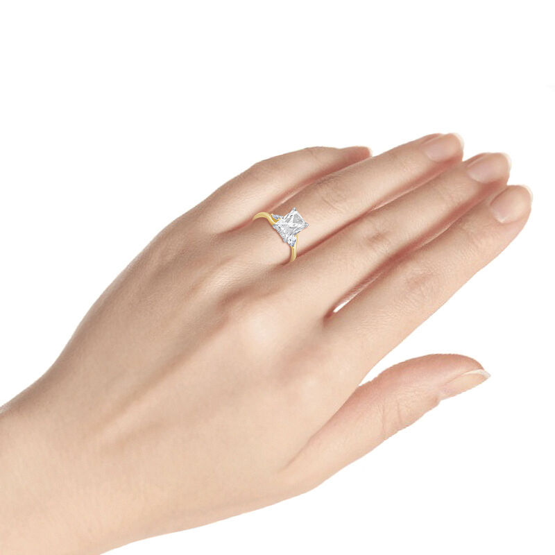 Radiant Lab Grown Diamond 3 1/2ctw. Hidden Halo Three Stone Engagement Ring in 14k Yellow Gold image number null