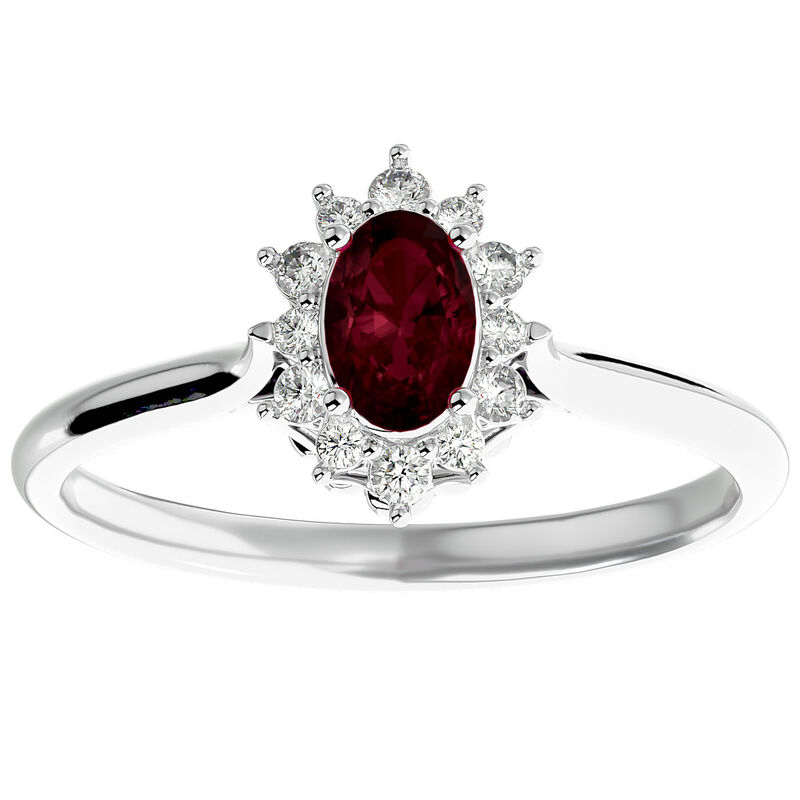Oval-Cut Garnet & Diamond Halo Ring in Sterling Silver image number null