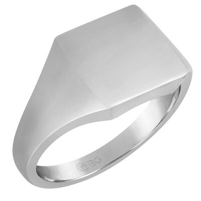 Square All polished Top Signet Ring 12x12mm in 10k White Gold