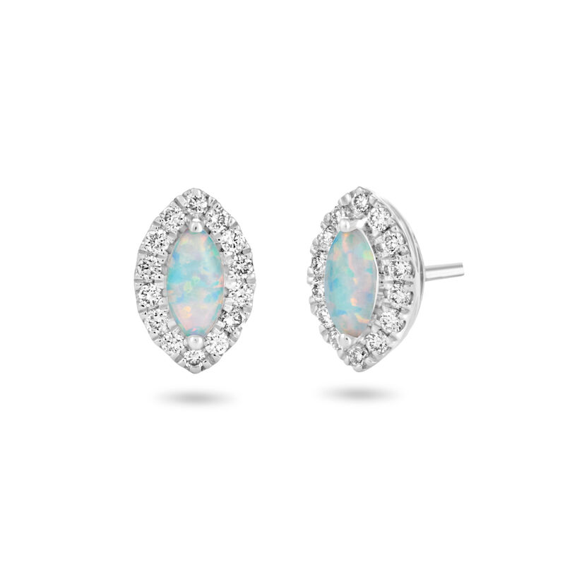 Marquise Created Opal Halo Lab Grown Diamond Earrings in Sterling Silver image number null