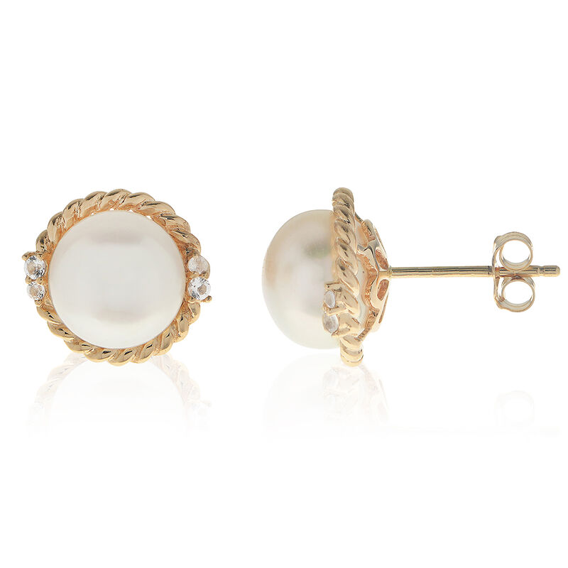 Freshwater Pearl & Crystal Button Stud Earrings image number null