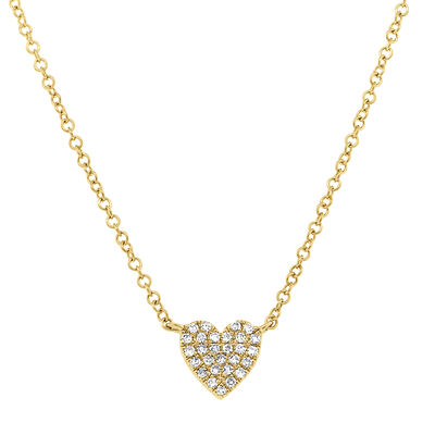 Diamond Pavé Heart Necklace in 14k Yellow Gold