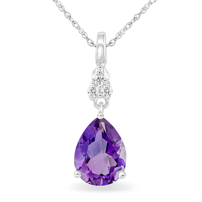 Pear-Shaped Amethyst & Diamond Drop Pendant in 10k White Gold image number null