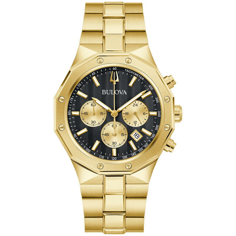 Bulova Men's Prestige Chronograph Black Dila Gold-Tone Bracelet 40mm Watch 97B232 image number null
