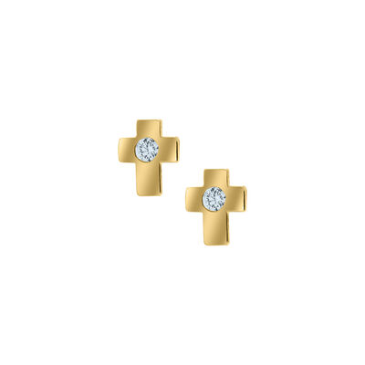 Baby & Children's Crystal Cross Earrings in 14k Yellow Gold