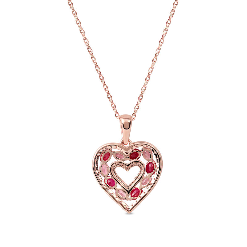 Ruby, Pink Sapphire & Diamond Heart Pendant in 10k Rose Gold image number null