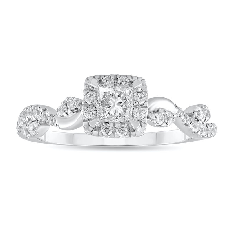 Pear Shaped Natural Diamond 1/8ctw. Halo Twist Engagement Ring in 14k White Gold image number null