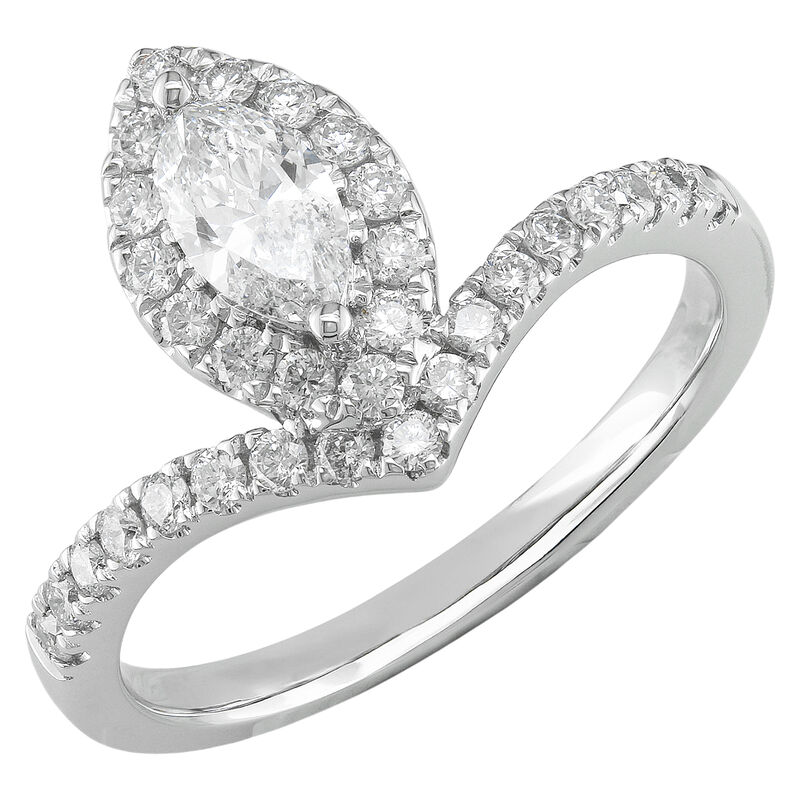 Marquise Natural Diamond 3/4ctw. Halo V Shank Engagement Ring in 14k White Gold image number null