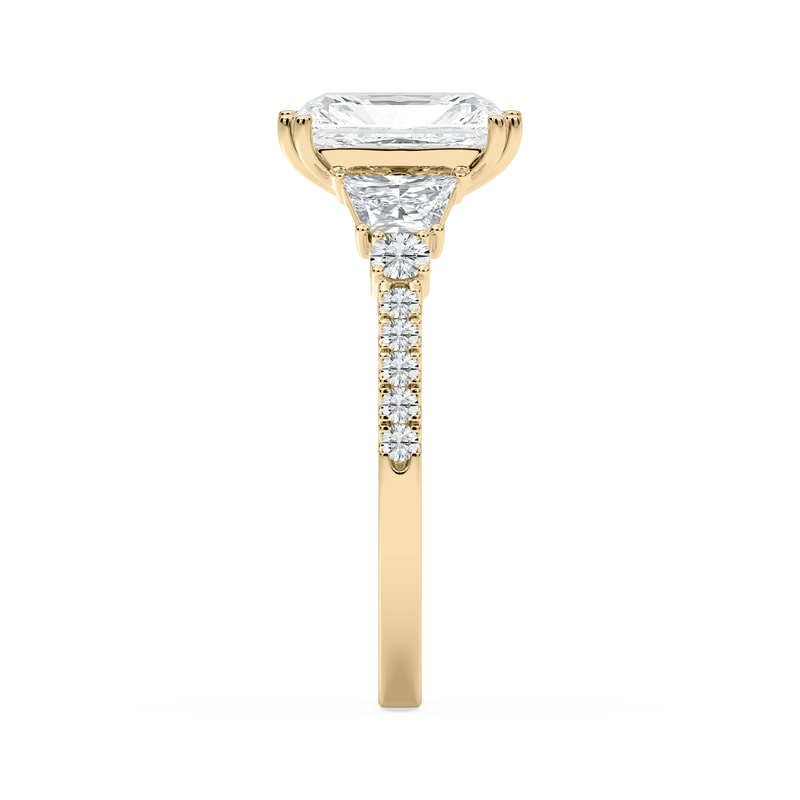 Radiant Lab Grown Diamond 4ctw. Three Stone Engagement Ring in 14k Yellow Gold image number null