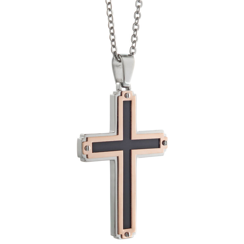 Men's Stainless Steel Two-Tone With Screws Cross Necklace image number null