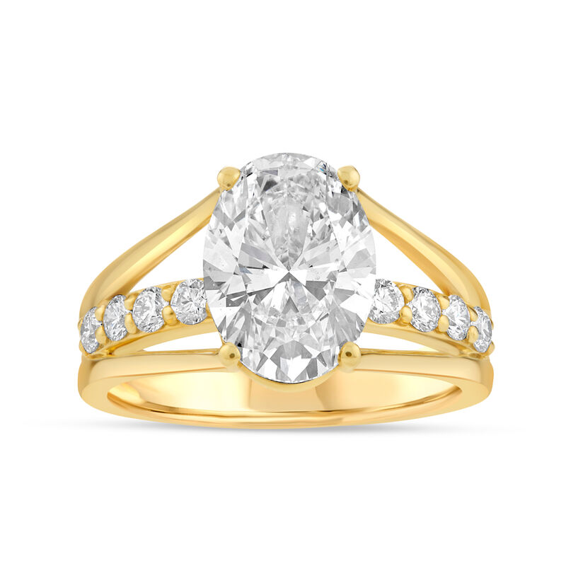 Oval Lab Grown Diamond 2 1/3ctw. Three Stone Engagement Ring in 14k Yellow Gold image number null