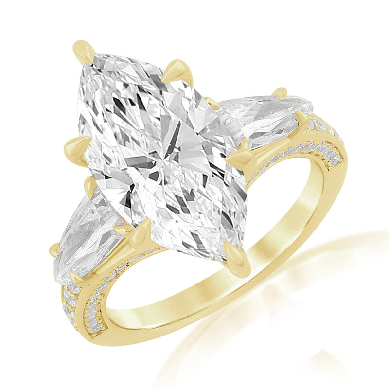 Marquise Lab Grown Diamond 6 1/3ctw. Three Stone Plus Half Moon Engagement Ring in 14k Yellow Gold image number null