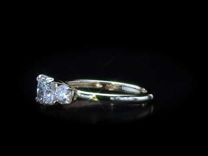 Three-Stone Cushion & Round 1 1/2ctw. Diamond Engagement Ring in 14k Yellow Gold image number null