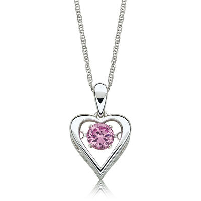 Pink Gemstone Beating Solitaire Heart Pendant in Sterling Silver