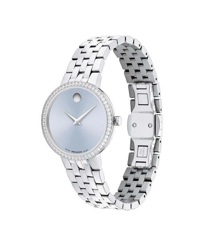 Movado Ladies' Museum Classic Ice Blue Dial Lab-Grown Diamonds Stainless Steel 30mm Watch 0608066 image number null