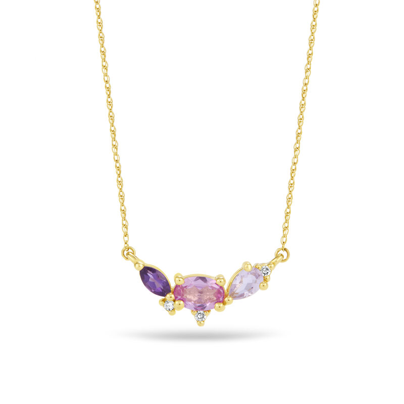 Pink Amethyst and Created Pink Sapphire Diamond Scatter Pendant in 10k Yellow Gold image number null