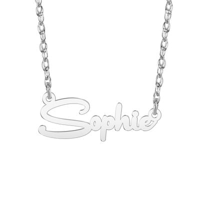 High Polished Nameplate Necklace in 14k White Gold