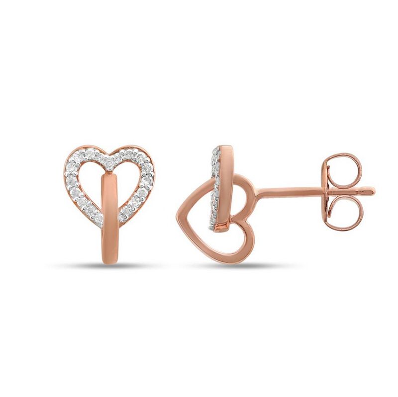 Diamond Double Interlocking Hearts Earrings in 10k Rose Gold image number null