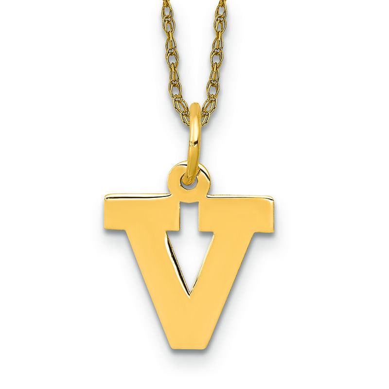 Small Block V Initial Necklace in 14k Yellow Gold image number null