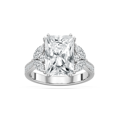 Radiant Lab Grown Diamond 5 3/4ctw. Engagement Ring with Marquise and Round Accents in 14k White Gold