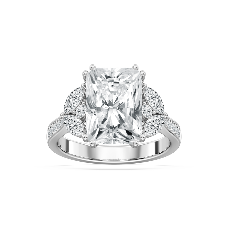 Radiant Lab Grown Diamond 5 3/4ctw. Engagement Ring with Marquise and Round Accents in 14k White Gold image number null