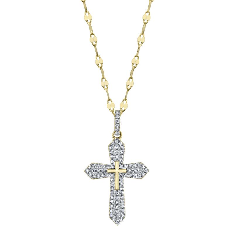 Diamond Pave Cross Pendant Necklace in 14k Yellow Gold image number null
