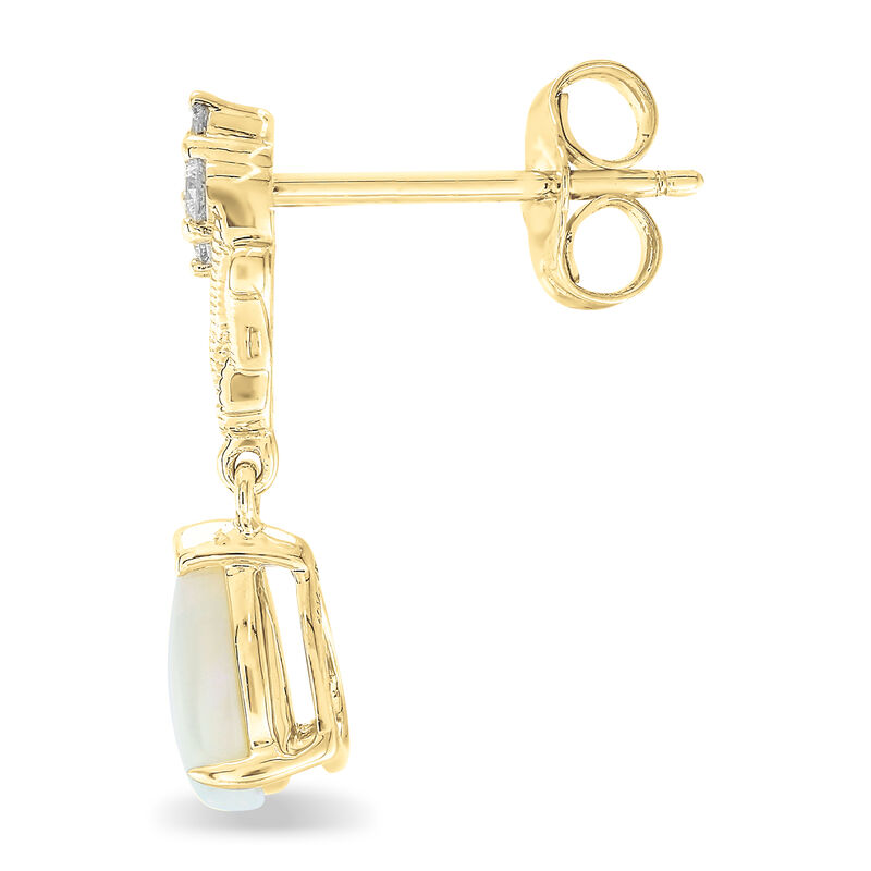 Pear Shape Opal & Diamond Dangle Earrings in 10k Yellow Gold image number null