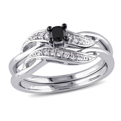 Brilliant-Cut 1/4ctw Black Diamond Twist Bridal Set in Sterling Silver