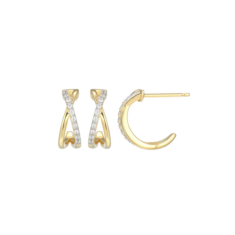 Lab Grown Diamond Crossover Hoop Earrings in Gold Plated Sterling Silver image number null