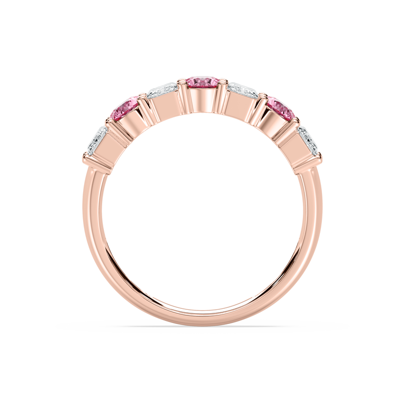Lab Grown Emerald and Pink Round Diamond 1 1/5ctw. Wedding Ring in 14k Rose Gold image number null