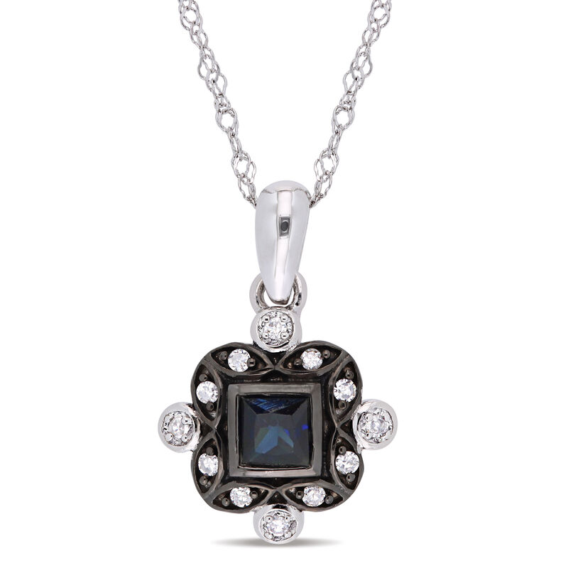 Everly Diamond & Blue Sapphire Fashion Pendant in 10k White Gold image number null