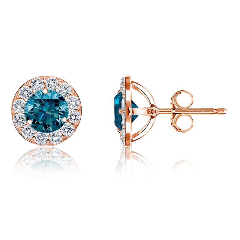 Blue Diamond Halo ½ct. t.w. Stud Earrings in 14k Rose Gold image number null