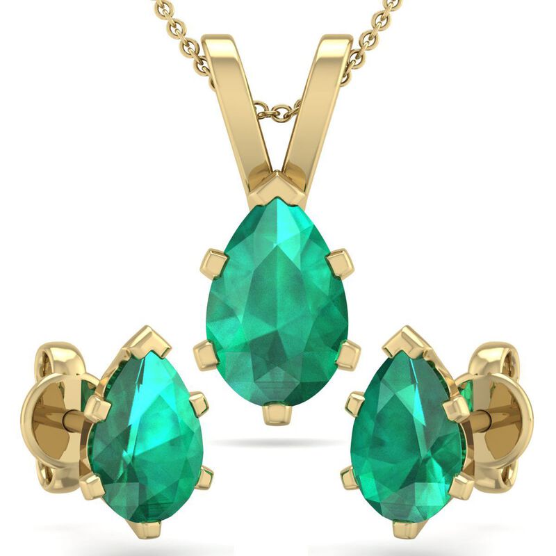Pear Emerald Necklace & Earring Jewelry Set in 14k Yellow Gold Plated Sterling Silver image number null