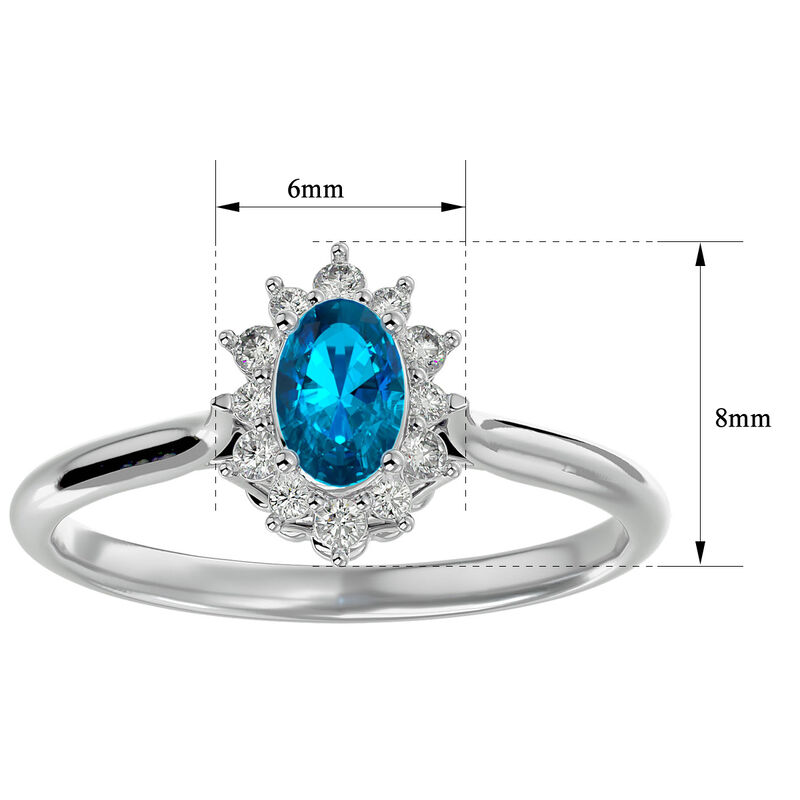 Oval-Cut Blue Topaz & Diamond Halo Ring in 14k White Gold image number null