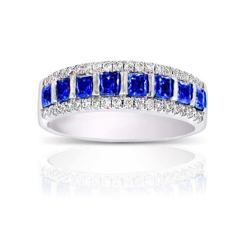 Sapphire & Diamond Princess Cut Band in 10k White Gold image number null