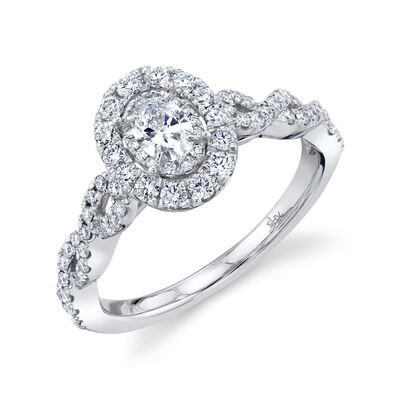 Shy Creation Oval-Shaped 7/8ctw. Diamond Halo Twist Engagement Ring in 14k White Gold