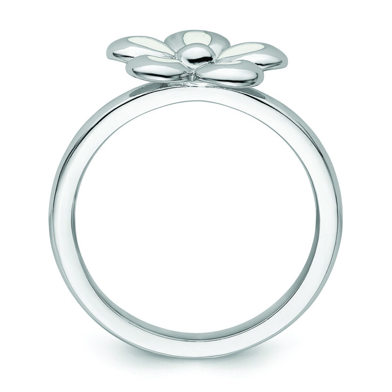 Stackable White Enamel Flower Ring in Sterling Silver image number null