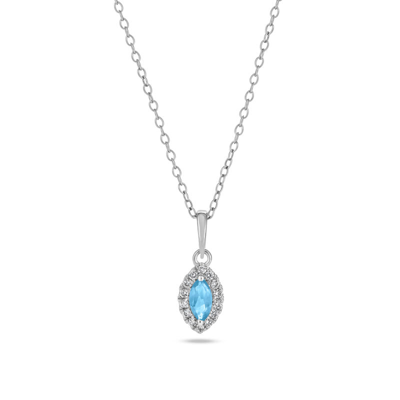 Marquise Blue Topaz Halo Lab Grown Diamond Pendant in Sterling Silver image number null