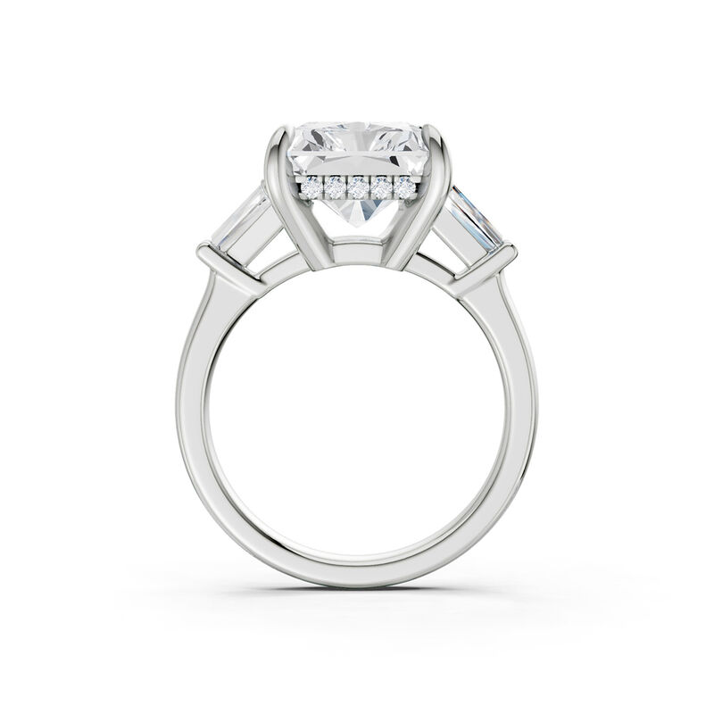 Radiant Lab Grown Diamond 6 1/2ctw. Three Stone Engagement Ring with Baguette Diamonds in 14k White Gold image number null