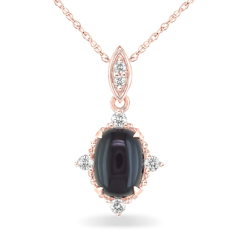 Oval-Cut Black Agate & Diamond Pendant in 10k Rose Gold image number null