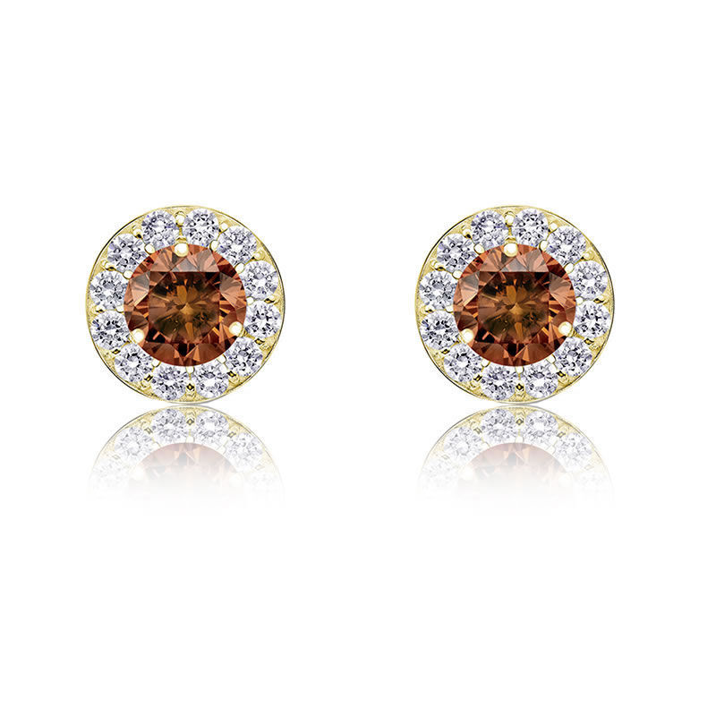 Champagne Diamond 3/4ct. t.w. Halo Stud Earrings in 14k Yellow Gold image number null