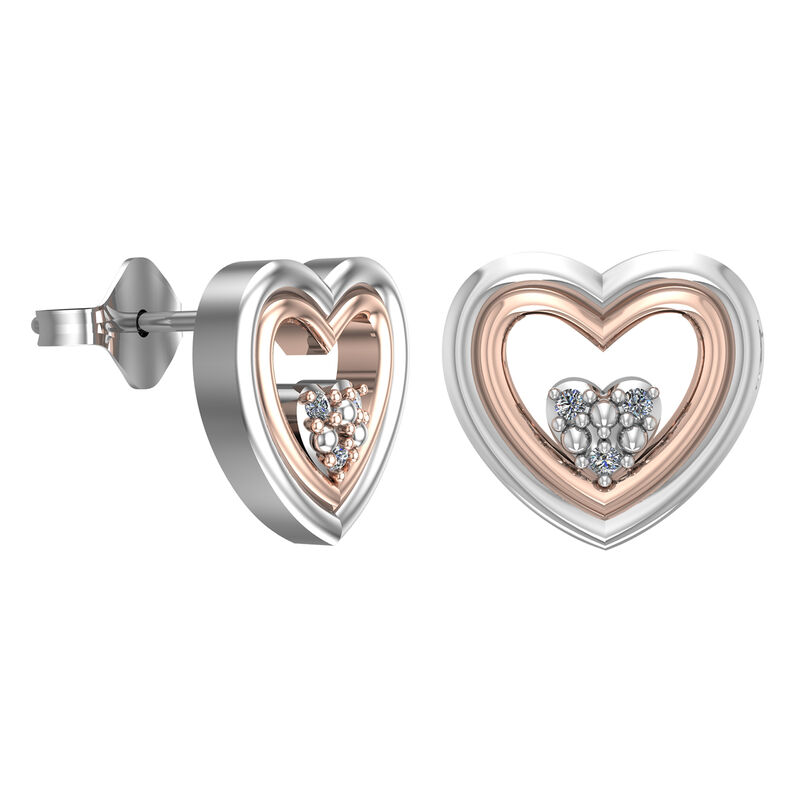 Diamond 0.03ctw. Double Heart Stud Earrings in Rose Gold Plate & Sterling Silver image number null